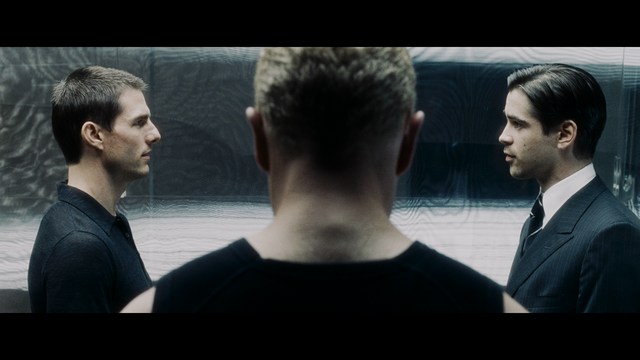 A scene featuring five characters in a bar setting, with a focus on their expressions and interactions. The backdrop includes bar shelves with bottles and a bartender visible in the background.