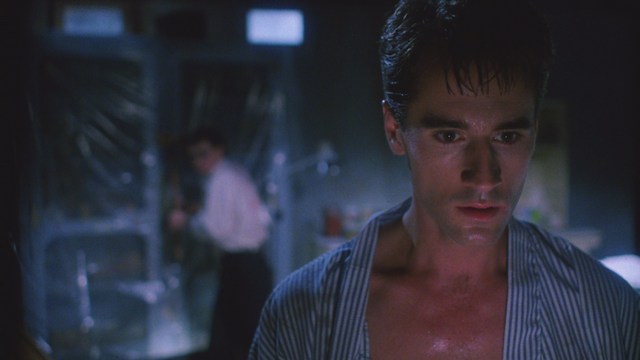 A woman with a shocked expression standing in the middle of a deserted road surrounded by lush greenery.