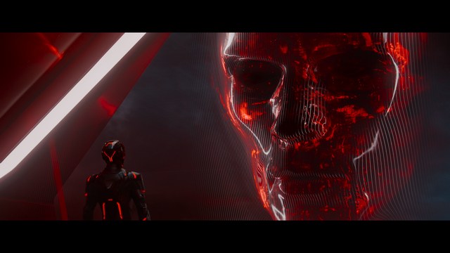 A group of people standing in a church, with a focus on a woman in a striped blazer looking up, while others are holding books or looking ahead.